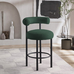 Bordeaux Boucle Fabric / Iron / Wood / Foam Contemporary Green Boucle Fabric Stool - 23" W x 22" D x 35.5" H