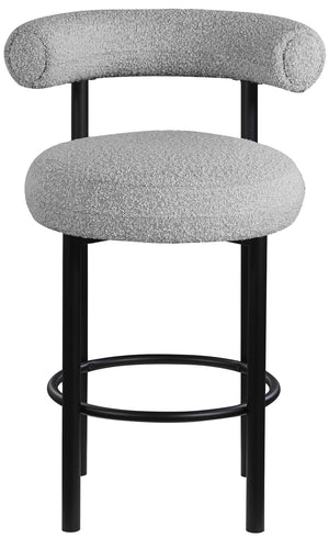 Bordeaux Boucle Fabric / Iron / Wood / Foam Contemporary Grey Boucle Fabric Stool - 23" W x 22" D x 35.5" H