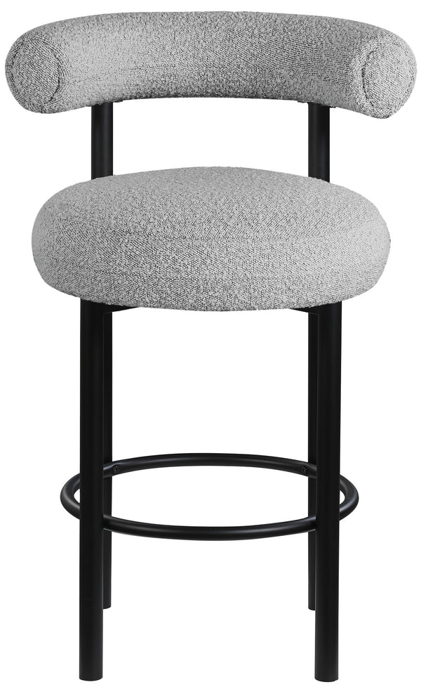Bordeaux Boucle Fabric / Iron / Wood / Foam Contemporary Grey Boucle Fabric Stool - 23" W x 22" D x 35.5" H