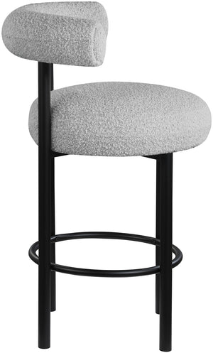 Bordeaux Boucle Fabric / Iron / Wood / Foam Contemporary Grey Boucle Fabric Stool - 23" W x 22" D x 35.5" H