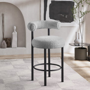 Bordeaux Boucle Fabric / Iron / Wood / Foam Contemporary Grey Boucle Fabric Stool - 23" W x 22" D x 35.5" H