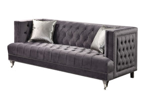 Hegio Glam/Vintage Sofa with 2 Pillows Gray Velvet (PI# RB60-40/B347) • Wood+Caster Front Leg 55265-ACME
