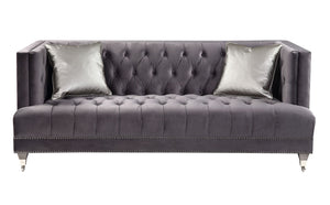 Hegio Glam/Vintage Sofa with 2 Pillows Gray Velvet (PI# RB60-40/B347) • Wood+Caster Front Leg 55265-ACME