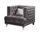 Hegio Glam/Vintage Chair with 1 Pillow Gray Velvet (PI# RB60-40/B347) • Wood+Caster Front Leg 55267-ACME