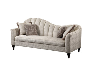 Athalia Vintage Sofa with 4 Pillows Shimmering Pearl Fabric (PI XU020-4$3041-71E) • Wood Leg 55305-ACME