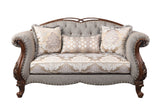 Miyeon Transitional Loveseat with 3 Pillows Fabric (cc#) • Cherry (cc#) --> Nicole 55366-ACME