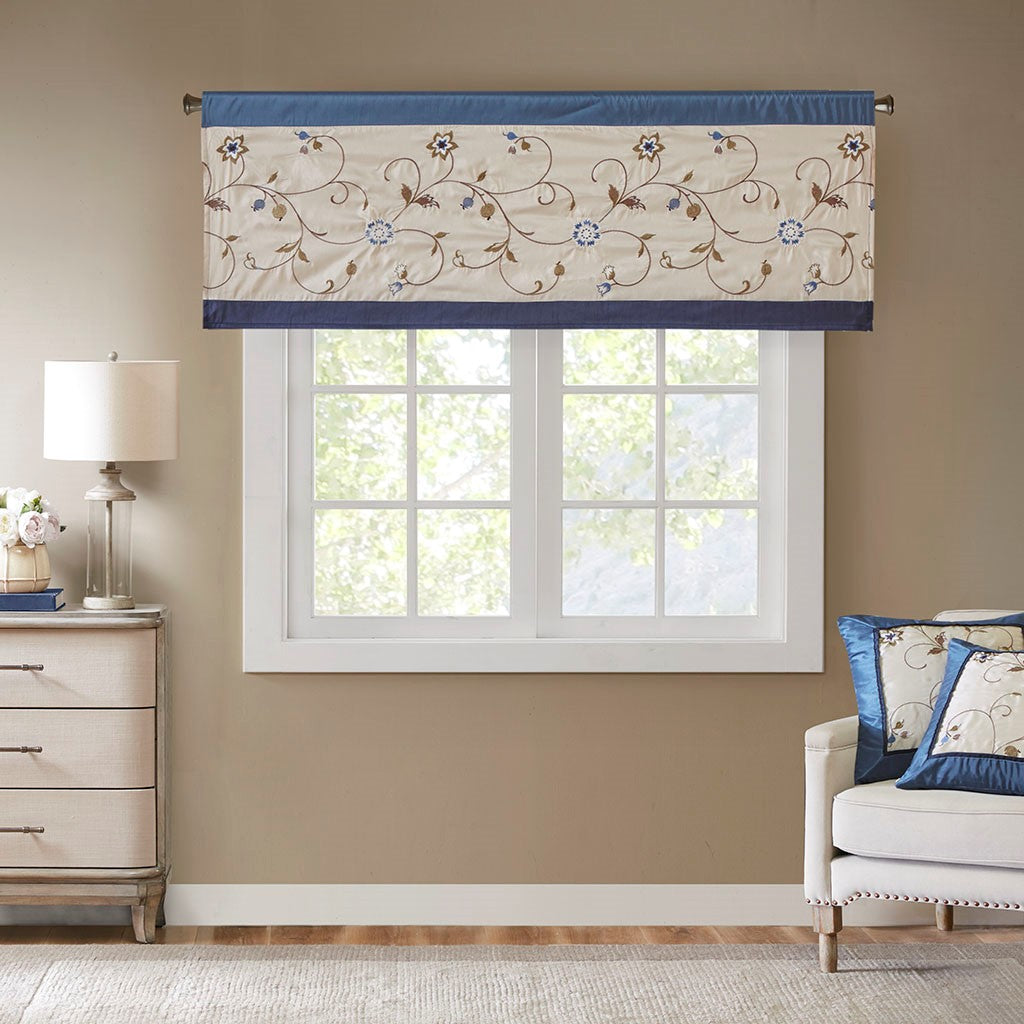 Madison Park Serene Traditional Embroidered Window Valance W/ Lining MP41-4210