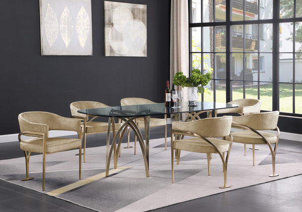 Madelyn Velvet / Iron / Foam Contemporary Beige Velvet Dining Chair - 23.5" W x 22" D x 30" H