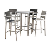 Cape Coral Outdoor 5 Piece Grey Wicker Bar Set with Glass Table Top