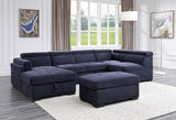 Nekoda Contemporary Sleeper Sectional Sofa with Storage and Ottoman Navy Blue Fabric(#BY-1284-5) 55520-ACME