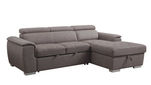 Haruko Contemporary Sleeper Sectional Sofa with Storage Light Brown Fabric(#Nabuk Classic F100-14 Mushroom) 55535-ACME