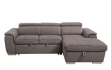 Haruko Contemporary Sleeper Sectional Sofa with Storage Light Brown Fabric(#Nabuk Classic F100-14 Mushroom) 55535-ACME