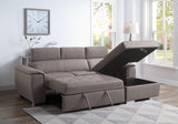 Haruko Contemporary Sleeper Sectional Sofa with Storage Light Brown Fabric(#Nabuk Classic F100-14 Mushroom) 55535-ACME