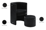 Selena Velvet / Engineered Wood / Foam Contemporary Black Velvet Accent Chair and Ottoman Set - 25" W x 22.5" D x 30" H