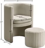 Selena Velvet / Engineered Wood / Foam Contemporary Cream Velvet Accent Chair and Ottoman Set - 25" W x 22.5" D x 30" H