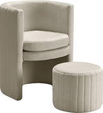 Selena Velvet / Engineered Wood / Foam Contemporary Cream Velvet Accent Chair and Ottoman Set - 25" W x 22.5" D x 30" H