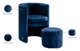 Selena Velvet / Engineered Wood / Foam Contemporary Navy Velvet Accent Chair and Ottoman Set - 25" W x 22.5" D x 30" H