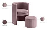 Selena Velvet / Engineered Wood / Foam Contemporary Pink Velvet Accent Chair and Ottoman Set - 25" W x 22.5" D x 30" H