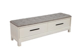 Nova Bench in Elegant Chalk White - Fully Assembled Mahogany with Tufted Cushion & Dovetail Drawers