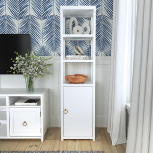 Butler Specialty Lark 3- Tier 1 Door Narrow Bookcase Etagere XRT White Solid Acacia Wood, Acacia Veneer, Mdf 5565304-BUTLER