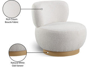 Calais Boucle Fabric / Oak Veneer / Plywood / Foam Contemporary Cream Boucle Fabric Accent Chair - 33.5" W x 31" D x 31.5" H