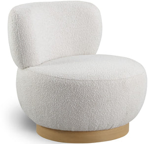 Calais Boucle Fabric / Oak Veneer / Plywood / Foam Contemporary Cream Boucle Fabric Accent Chair - 33.5" W x 31" D x 31.5" H