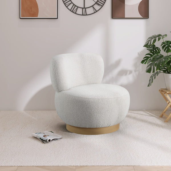 Calais Boucle Fabric / Oak Veneer / Plywood / Foam Contemporary Cream Boucle Fabric Accent Chair - 33.5" W x 31" D x 31.5" H