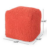 Moloney Modern Microfiber Chenille Cube Pouf, Coral Noble House