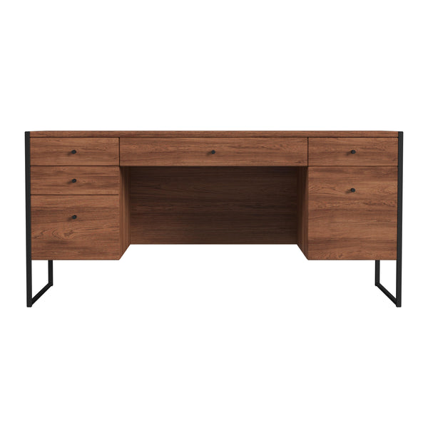 Butler Specialty Drake 2 Drawer Iron and Wood Writing Desk XRT Brown Mdf,  walnut veneer, steel 5573421-BUTLER