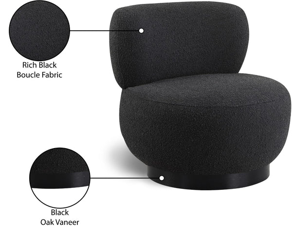 Calais Boucle Fabric / Oak Veneer / Plywood / Foam Contemporary Black Boucle Fabric Accent Chair - 33.5" W x 31" D x 31.5" H