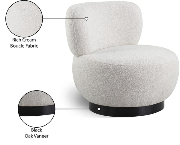 Calais Boucle Fabric / Oak Veneer / Plywood / Foam Contemporary Cream Boucle Fabric Accent Chair - 33.5" W x 31" D x 31.5" H