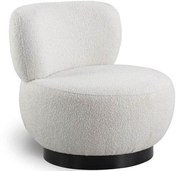 Calais Boucle Fabric / Oak Veneer / Plywood / Foam Contemporary Cream Boucle Fabric Accent Chair - 33.5" W x 31" D x 31.5" H