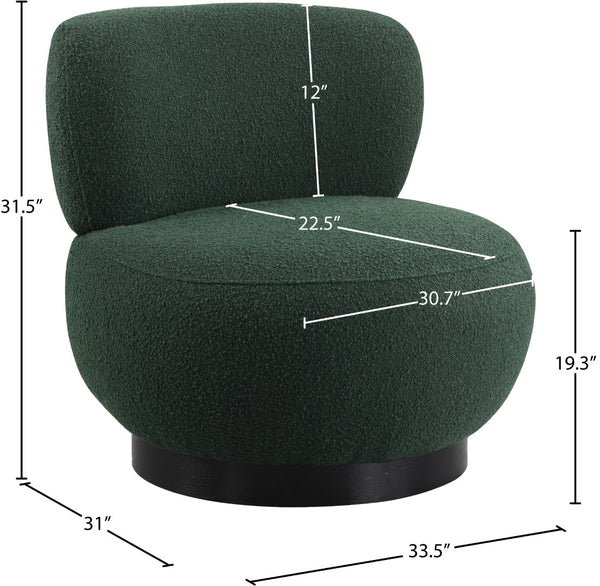 Calais Boucle Fabric / Oak Veneer / Plywood / Foam Contemporary Green Boucle Fabric Accent Chair - 33.5" W x 31" D x 31.5" H
