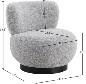 Calais Boucle Fabric / Oak Veneer / Plywood / Foam Contemporary Grey Boucle Fabric Accent Chair - 33.5" W x 31" D x 31.5" H