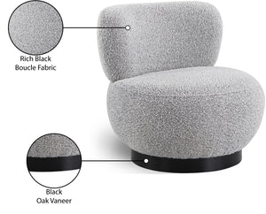 Calais Boucle Fabric / Oak Veneer / Plywood / Foam Contemporary Grey Boucle Fabric Accent Chair - 33.5" W x 31" D x 31.5" H