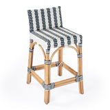 Butler Specialty Serienna Blue & White Rattan Low Back Counter Stool 5585372