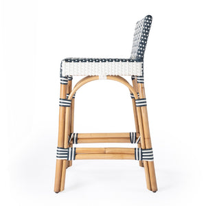 Butler Specialty Serienna Blue & White Rattan Low Back Counter Stool 5585372