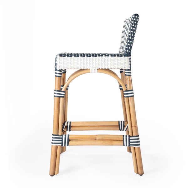 Butler Specialty Serienna Blue & White Rattan Low Back Counter Stool 5585372