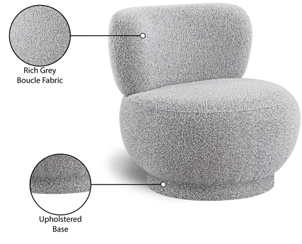 Calais Boucle Fabric / Plywood / Foam Contemporary Grey Boucle Fabric Accent Chair - 33.5" W x 31" D x 31.5" H