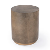 Olenka Round Accent Table: Luxurious Leather Top & Stylish Brass Base for Modern Home Decor Elegance