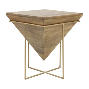 Sagebrook Home Contemporary Wood, 18"h Inverted Pyramid Side Table, Brown/gold 16682 Brown/gold Mango Wood