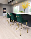Zuo Modern Madelaine 100% Polyester, Plywood, Steel Modern Commercial Grade Counter Stool Green, Gold 100% Polyester, Plywood, Steel