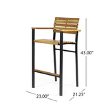 Brampton Modern Industrial Acacia Wood Barstool, Teak and Black Noble House