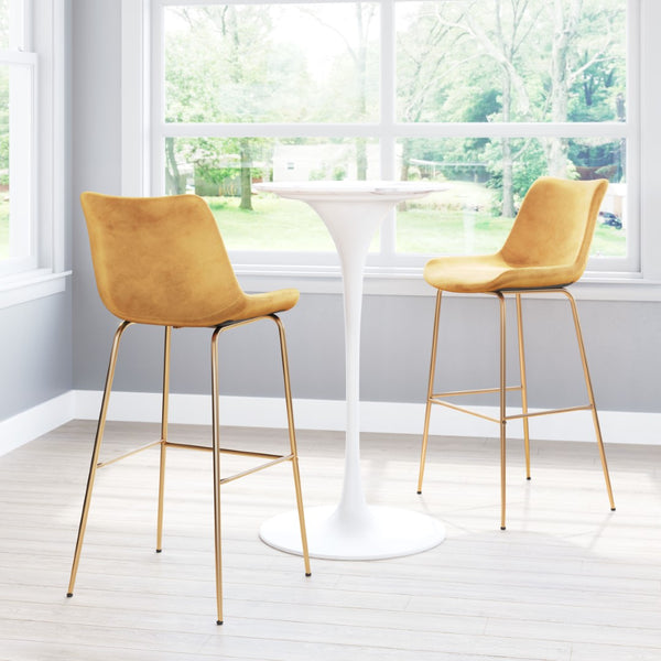 Zuo Modern Tony 100% Polyester, Plywood, Steel Modern Commercial Grade Barstool Yellow, Gold 100% Polyester, Plywood, Steel