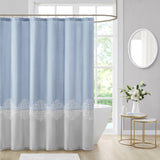 Madison Park Panache Transitional Pieced and Embroidered Shower Curtain Blue 72x72" MP70-8168