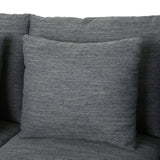 Elliston Contemporary Fabric 3 Seater Sofa with Accent Pillows, Charcoal and Dark Walnut Noble House