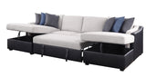 Merill Contemporary Sectional Sofa with Sleeper Beige Fabric - Seat/Inside Back & Arm (Nappa-G03 Beige) • Black PU - Base/Outside Back & Arm (PU-0103 Black) • Pillows (PI# F100-13 Gray 4Pc,  #F100-17 Blue 2Pc) 56015-ACME