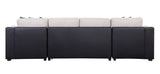 Merill Contemporary Sectional Sofa with Sleeper Beige Fabric - Seat/Inside Back & Arm (Nappa-G03 Beige) • Black PU - Base/Outside Back & Arm (PU-0103 Black) • Pillows (PI# F100-13 Gray 4Pc,  #F100-17 Blue 2Pc) 56015-ACME