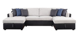 Merill Contemporary Sectional Sofa with Sleeper Beige Fabric - Seat/Inside Back & Arm (Nappa-G03 Beige) • Black PU - Base/Outside Back & Arm (PU-0103 Black) • Pillows (PI# F100-13 Gray 4Pc,  #F100-17 Blue 2Pc) 56015-ACME