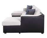 Merill Contemporary Sectional Sofa with Sleeper Beige Fabric - Seat/Inside Back & Arm (Nappa-G03 Beige) • Black PU - Base/Outside Back & Arm (PU-0103 Black) • Pillows (PI# F100-13 Gray 4Pc,  #F100-17 Blue 2Pc) 56015-ACME